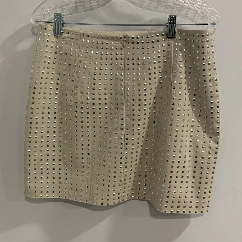 H&M Cream Mini Pencil Skirt with Silver Studded Embellishments